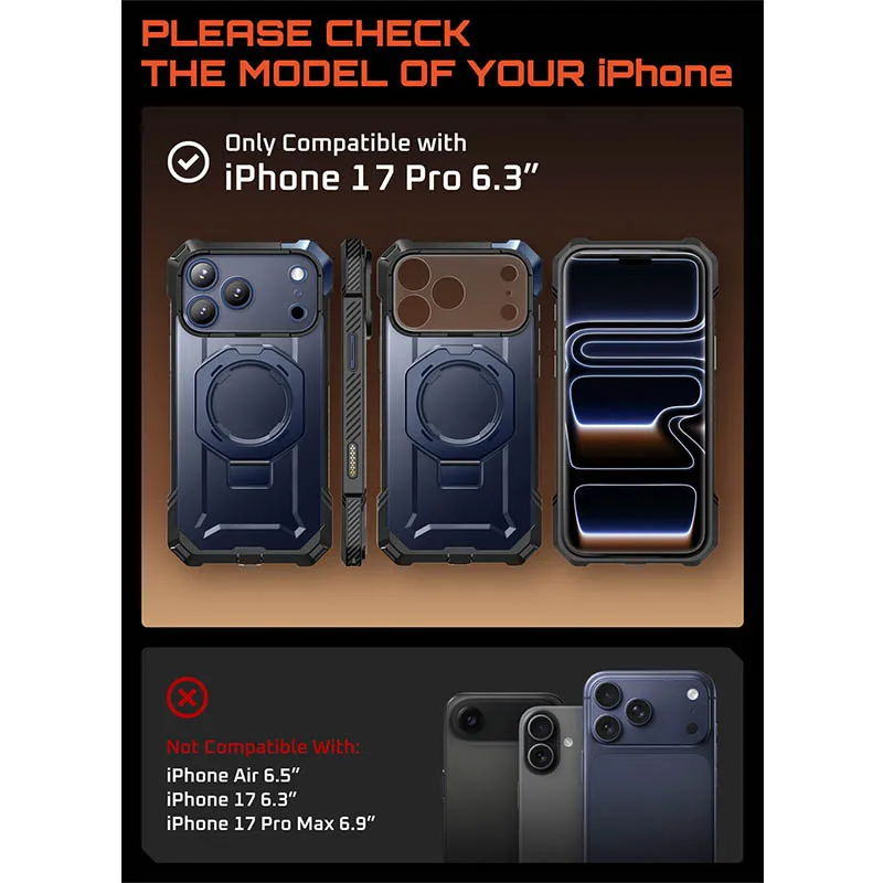 SUPCASE For iPhone 17 Pro Case przyciskiem sterowania aparatem, mocne, wytrzymałe, magnetyczne etui z podstawką. — zdjęcie produktu 2