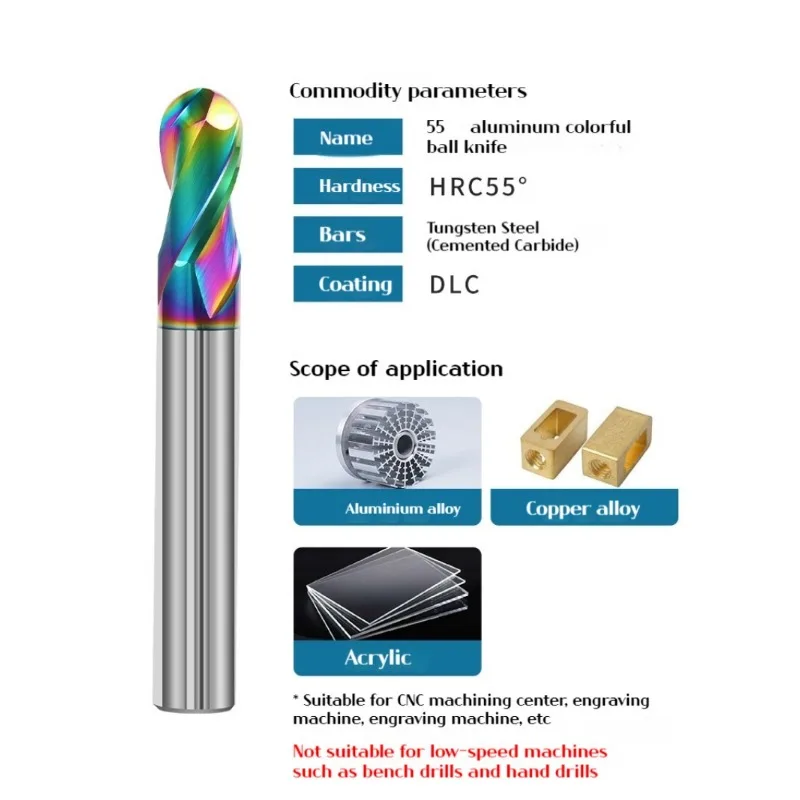 2 플루트 볼 노즈 엔드 밀 텅스텐 카바이드 커터, CNC 라우터 비트 밀링 공구, R0.5 R0.75 R1 R6 R4 R7 R8 볼 엔드 밀링 커터