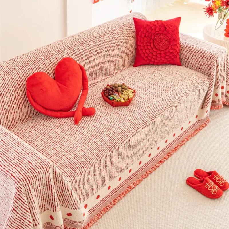 

Всесезонный чехол для дивана из синели, чехол для дивана, чехол для кошки, устойчивый к царапинам, пылезащитный, подушка для дивана, красный полосатый узор, коврики для диванного одеяла