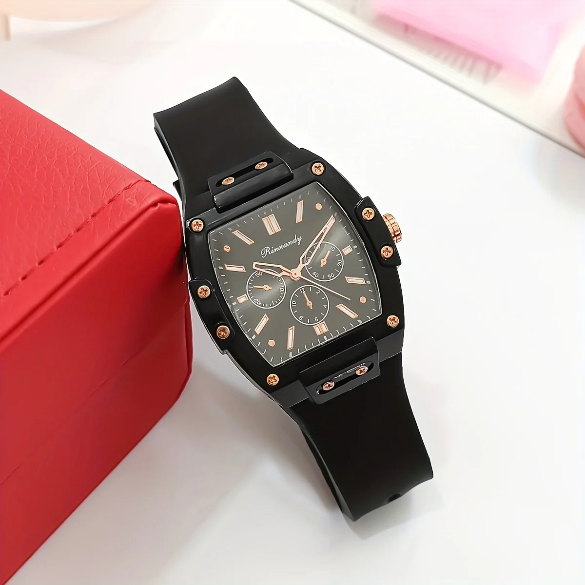 

Candy Color Tonneau Pointer Quartz Watch - Stylish Analog Display for Women & Men - Durable Silicone Strap