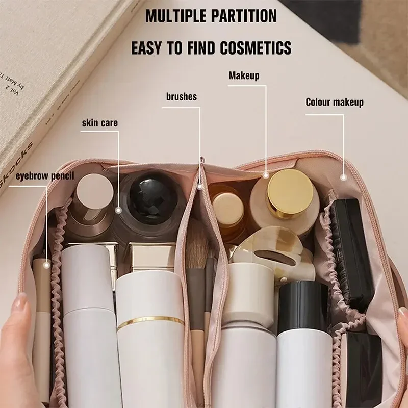 Borse per cosmetici da viaggio di grande capacità in pelle PU portatile di moda borsa per il trucco borsa per il lavaggio multifunzione da bagno