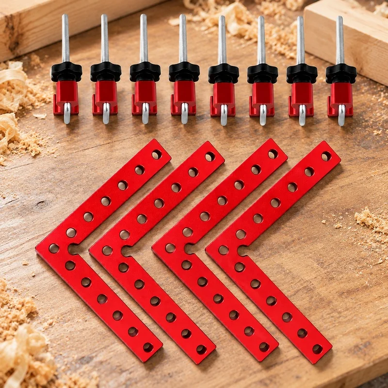 4-Pack Aluminum L-Clamps for Wood Projects, Heavy-Duty 90° Corner Alignment Fixtures