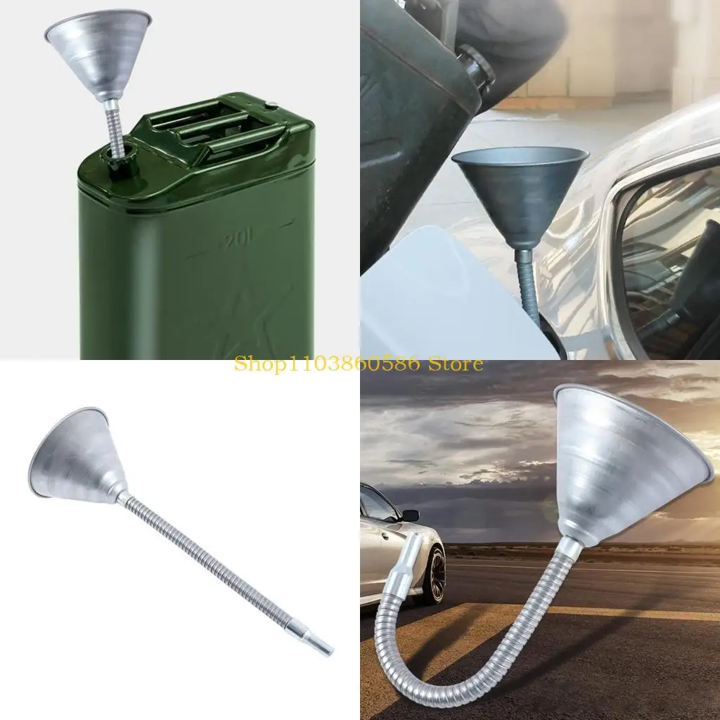 242A Multiple Angles Metal Funnel with Flexible Spouts & Metal Filter Vehicle Maintenance Funnel for Clean Fuels
