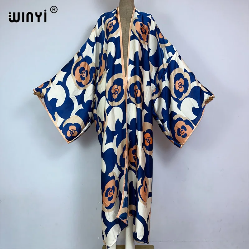 Kimono WINYI letnie kaftany z nadrukiem boho stroje kąpielowe okrycie plażowe-upy elegancki kardigan eleganckie stroje plażowe świąteczne dla kobiet