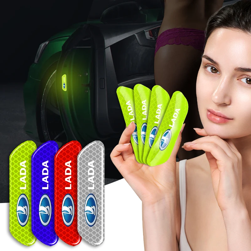 

4pcs Car Door Reflective Strips security Warning Stickers For Lada Granta Vaz Kalina Priora Niva Samara 2 2110 Accessories