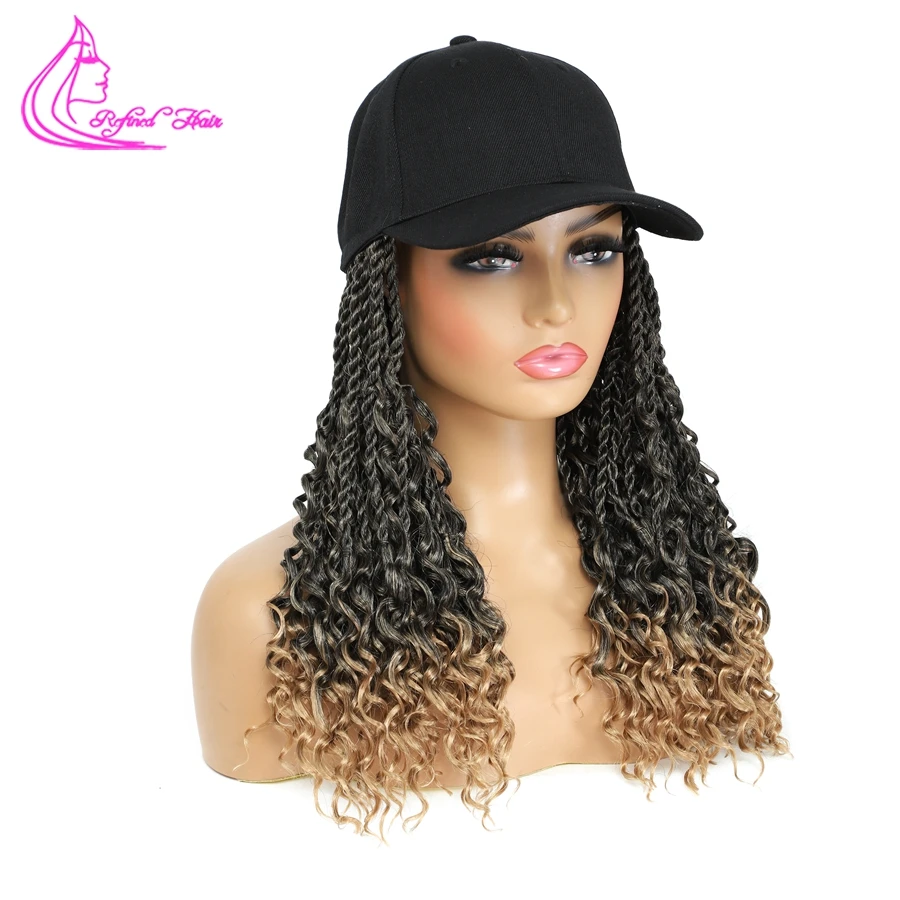 Hat Wig Curly Ends Senegalese Twist Braid with Fly Curl contacted Baseball cap 14 inch Short Braid Wigs For Black Woman Girls