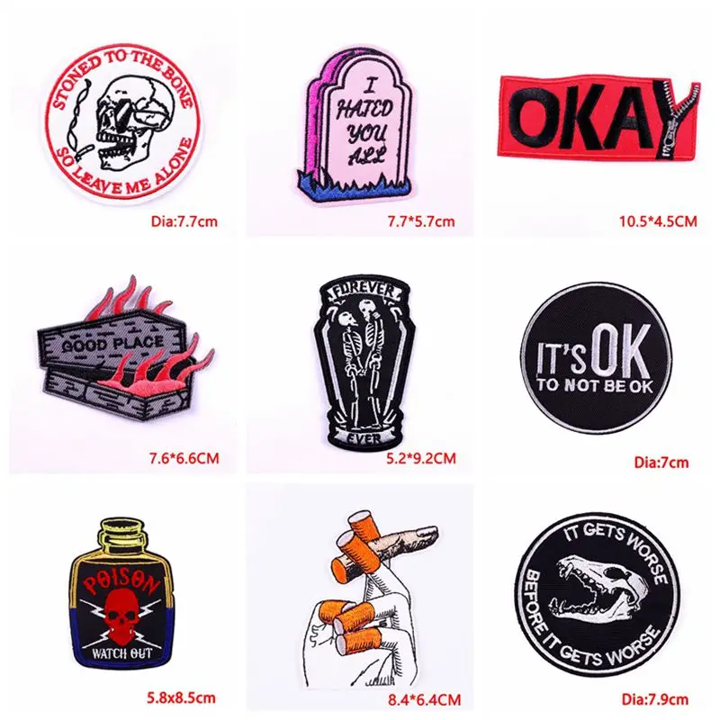 10PCS/Lot Punk Style Embroidery Patch Iron On Patches For Clothing Sticker DIY Coffin Embroidered Patches On Clothes Money Badge