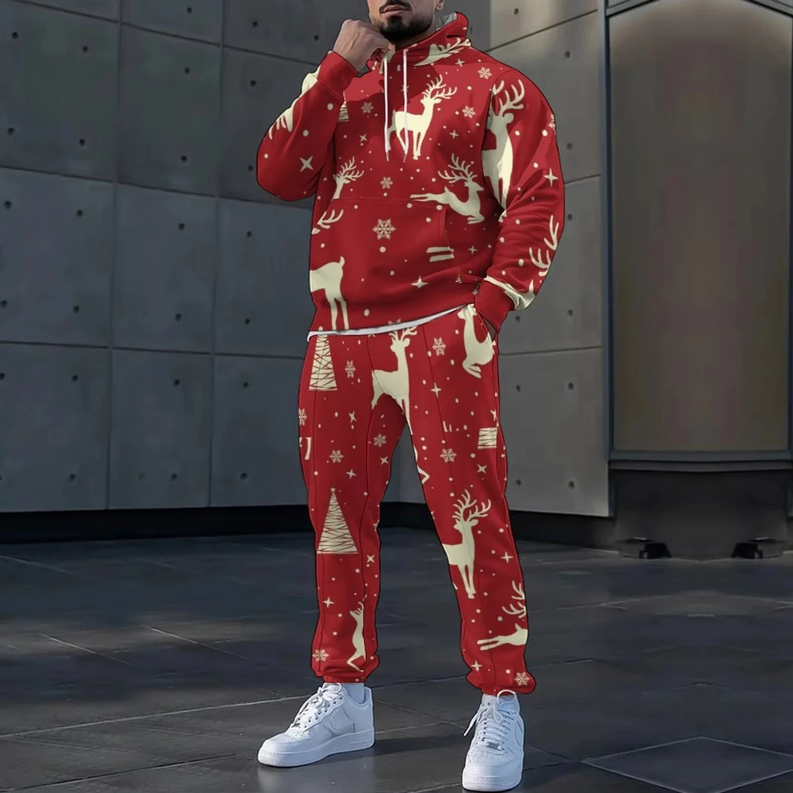 Conjuntos de sudaderas con capucha de Navidad creativas a la moda, conjunto de ropa y pantalones con capucha de manga larga con estampado 3D de alce, trajes informales de otoño e invierno