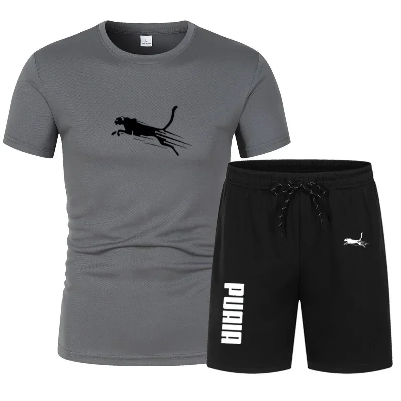 Men's Summer Sports Set 2 Piece Casual Athletic Running Training Workout Gym Fitness Quick Dry Breathable Lightweight Loose