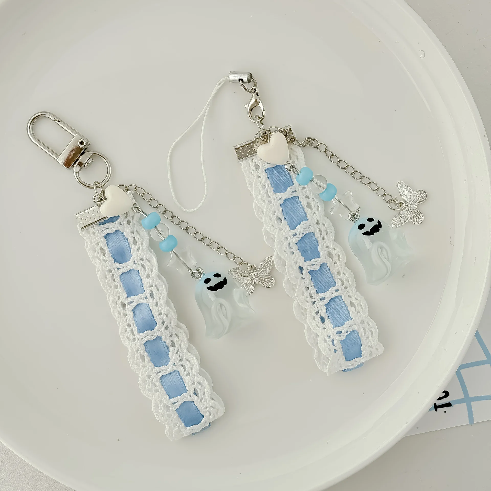 New Halloween Jelly Ghost Mobile Phone Chain Student Backpack Pendant Keychain Blue Love Bead Chain Pendant Gift Wholesale