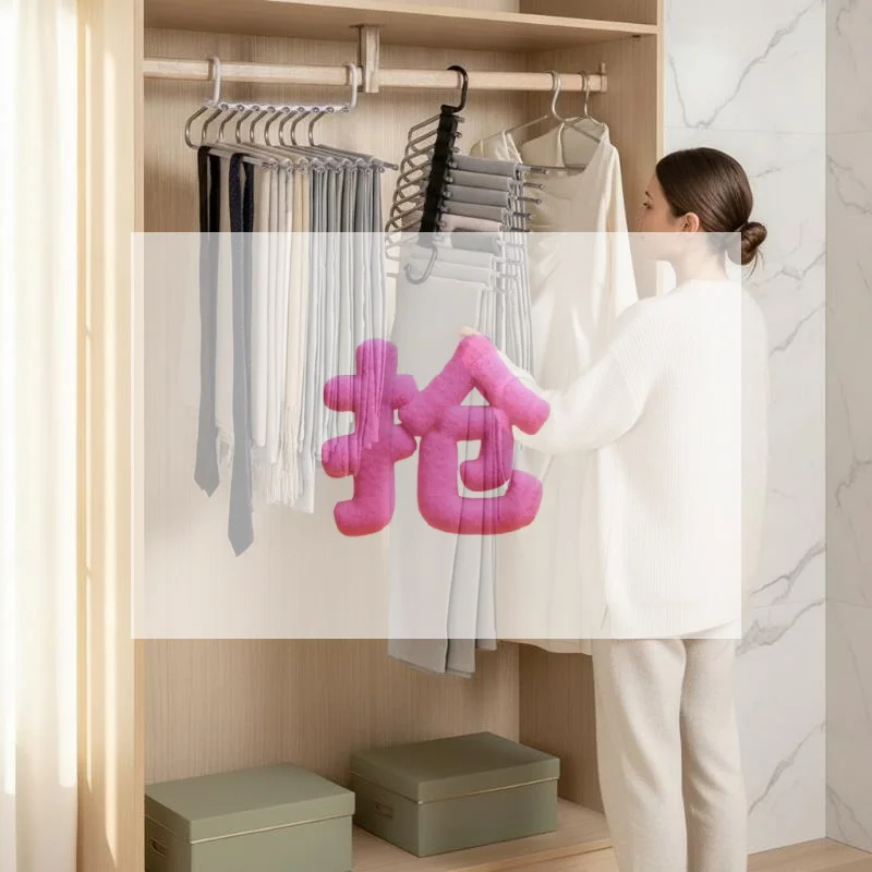 Stainless Steel Folding Pants Hanger – Multi-Layer Magic Clips & Retractable Space-Saving Organizer