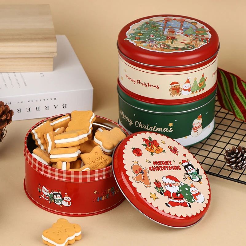صندوق قصدير عيد الميلاد متعدد الاستخدام من YY، حاوية معدنية مستديرة من سانتا كلوز لبسكويت الحلوى، تغليف الهدايا وعلب تخزين المنزل