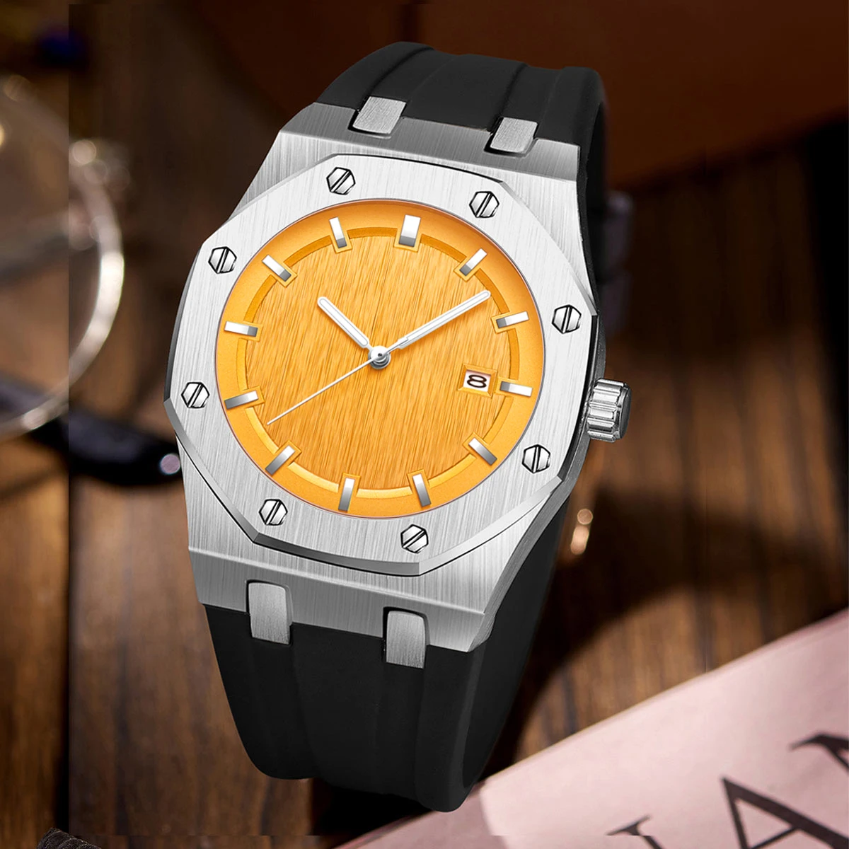 AP style tri color fashionable versatile young fashion classic men\'s quartz watch rubber strap