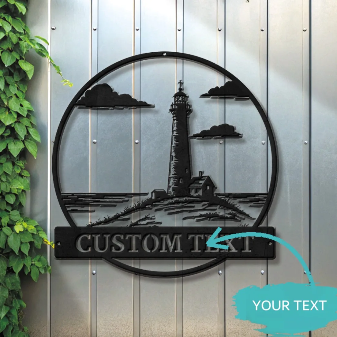 Custom Lighthouse Silhouette Metal Sign - Nautical & Rustic Decor Essential | Ideal for Indoor & Outdoor Beach House Spaces.