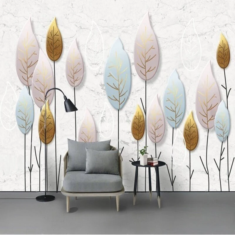 MU8996 Modern and simple Nordic style abstract leaf gold foil fresh TV sofa bedroom background wall