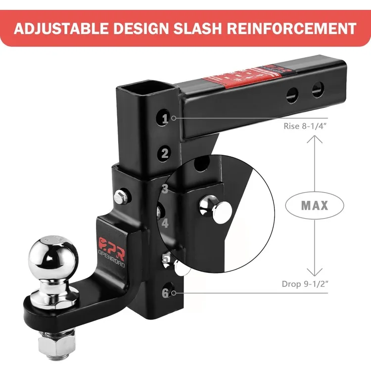 Adjustable Trailer Hitch Ball Mount Fits 2-Inch Receiver, 2" Tow Balls 7500lbs, 9-1/2" Drop/ 8-1/4" Rise Drop Hitch, Tow Hitch