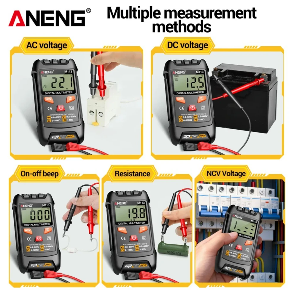 

NCV Induction Multimeter AC/DC Voltage Meter Tester ANENG M113 Mini Inteligent AUTO Identify Electrician/Household DIY Tools