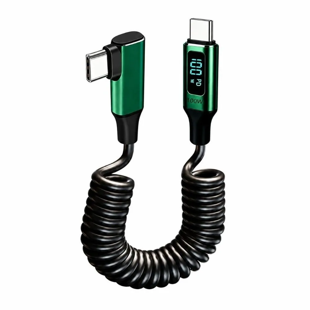 100W Fast Charging Right Angle USB-C Cable Real-Time Display 5A Digital Display Cable E-Marker Chip Data Transfer Data Line