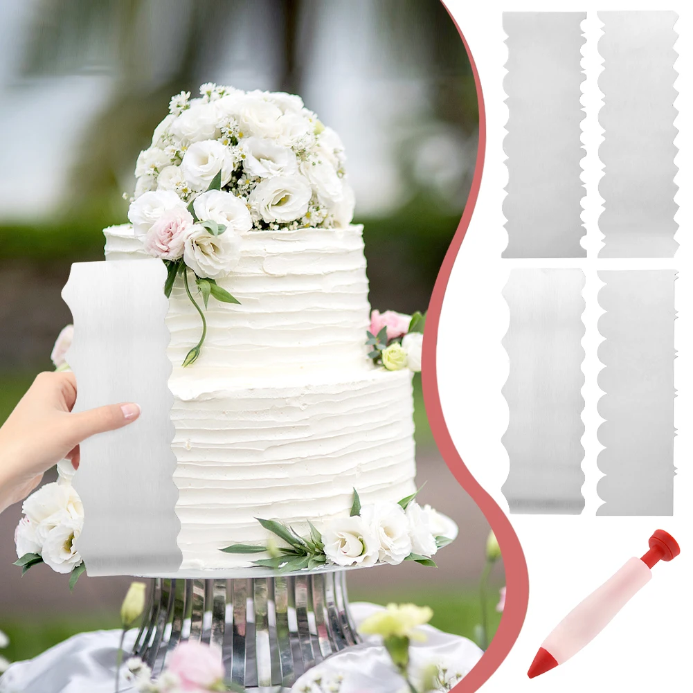 

4pcs Double Sided Comb Home Decorating Smoother Cake Scraper Set Stainless Steel