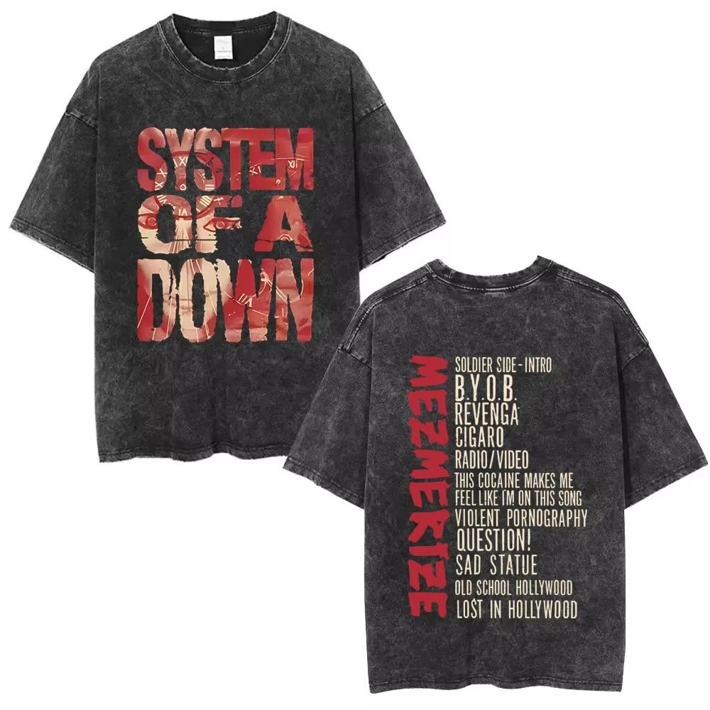 Washed Vintage System of A Down Chop Suey T-shirt Men's Women Retro Rock Oversized T Shirts 90s Alternative Metal Merch T-shirts