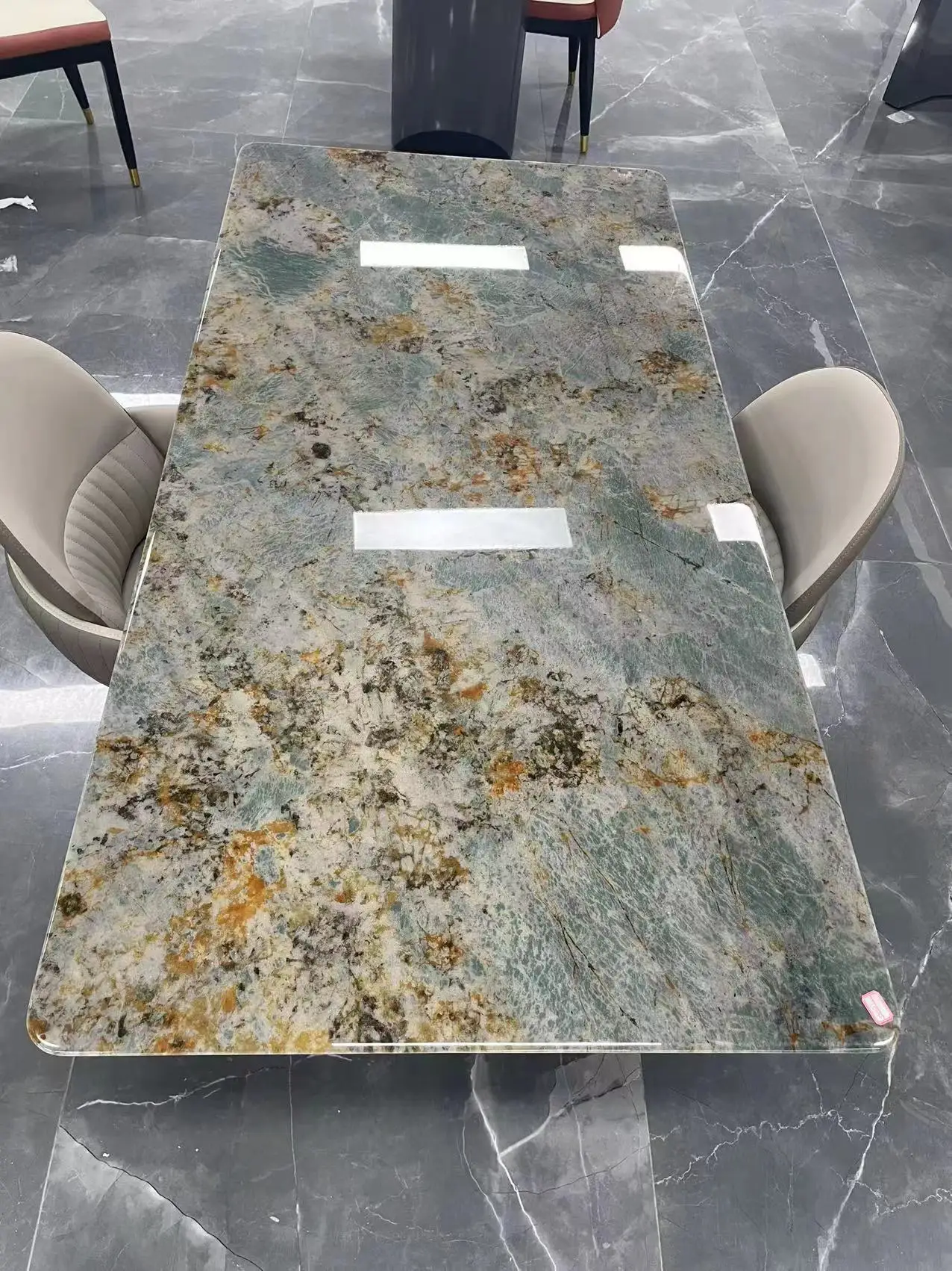 

Natural Blue Jadeite Stone Dining Table Rectangular Marble Modern High-end Light Luxury Living Room Furniture