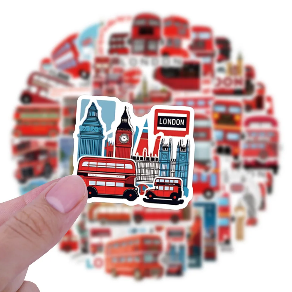 Autocollant étanche créatif de dessin animé Bus de londres, 50 pièces, décoration pour carnet de notes, tasse d'eau Mobile, valise de guitare, jouets Graffiti, DIY bricolage