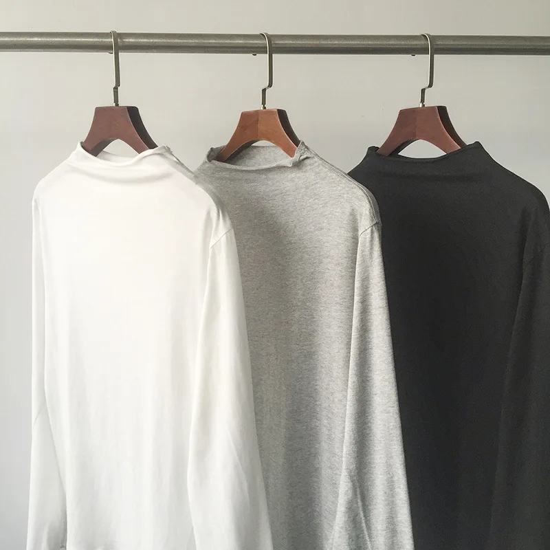 Comfortable and Casual Natural Curly Half Turtleneck Flared Long-sleeved T-shirt Bottoming Tops
