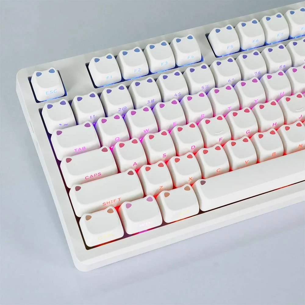 

Cat Ear PBT Keycaps MAO Profile Transparent Paw Pad Keycap Universal Mechanical Keyboard Replacement Accessories Gift for Gamers