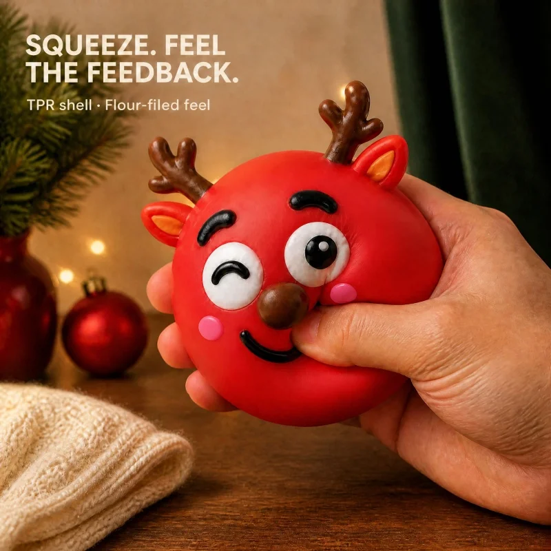 10cm Christmas Squishy Toy Reindeer Funny Face Changing DIY Squeeze Ball Stress Relief Fidget Toy Cute Anti Stress Gift