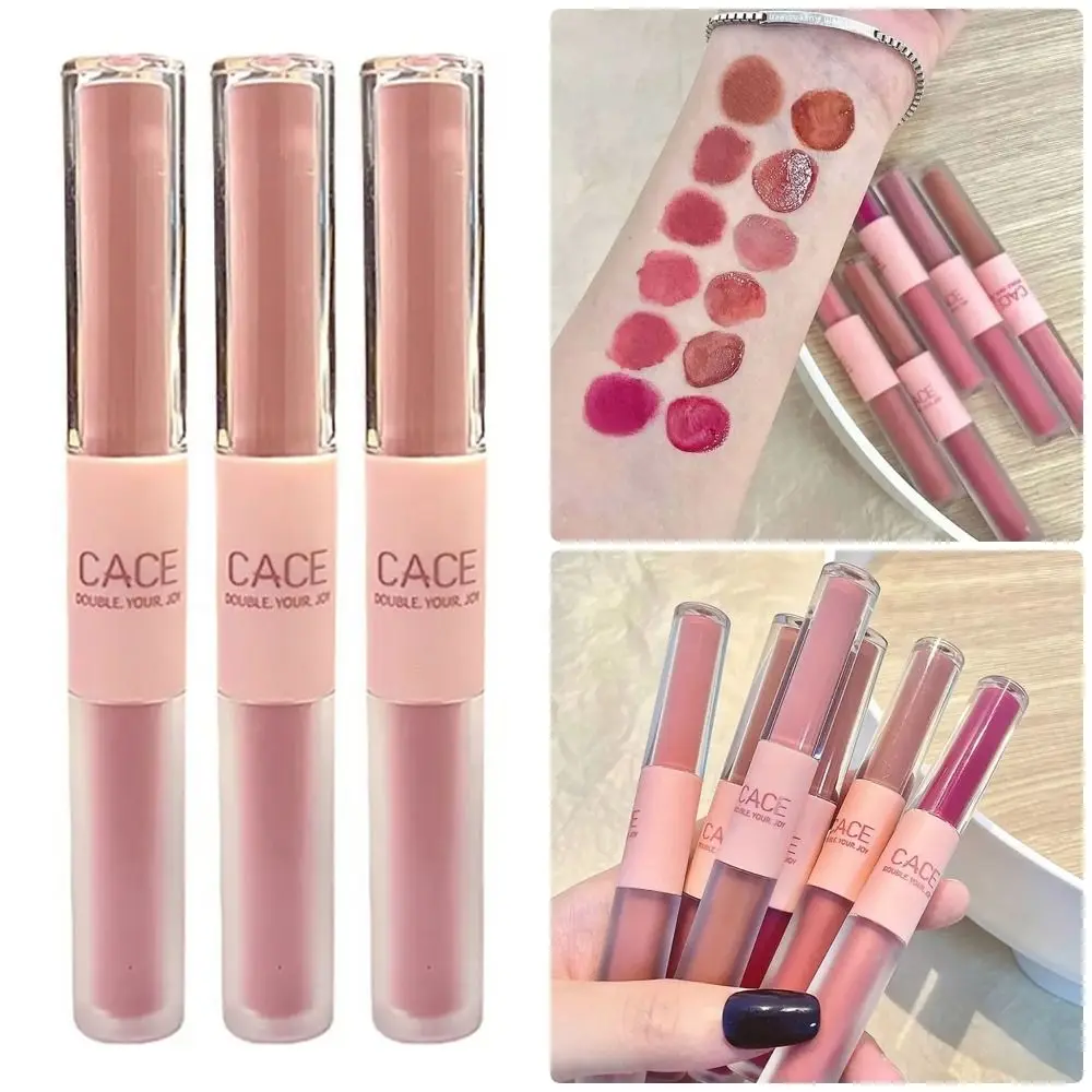 ลิปกลอสเนื้อแมทกำมะหยี่ 1 ชิ้น ติดทนนาน สีแดงเซ็กซี่ กันน้ำ หัวแปรงสองด้าน สำหรับแต่งหน้า