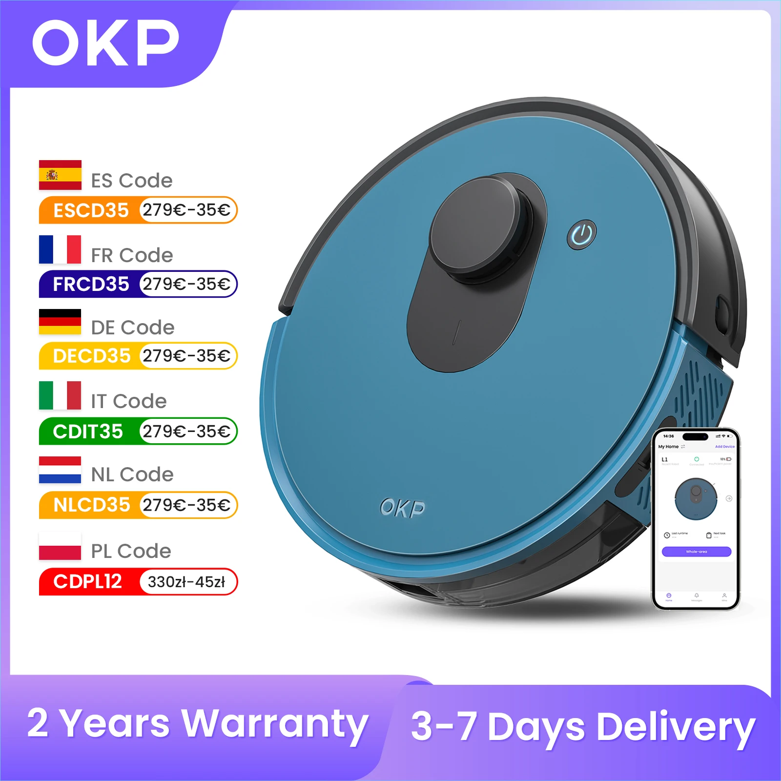 OKP L1 Robot Vacuum cleaner, 3800Pa suction with Lidar Navigation, 5L Dust-Bag Cleaning for up to 10 Weeks