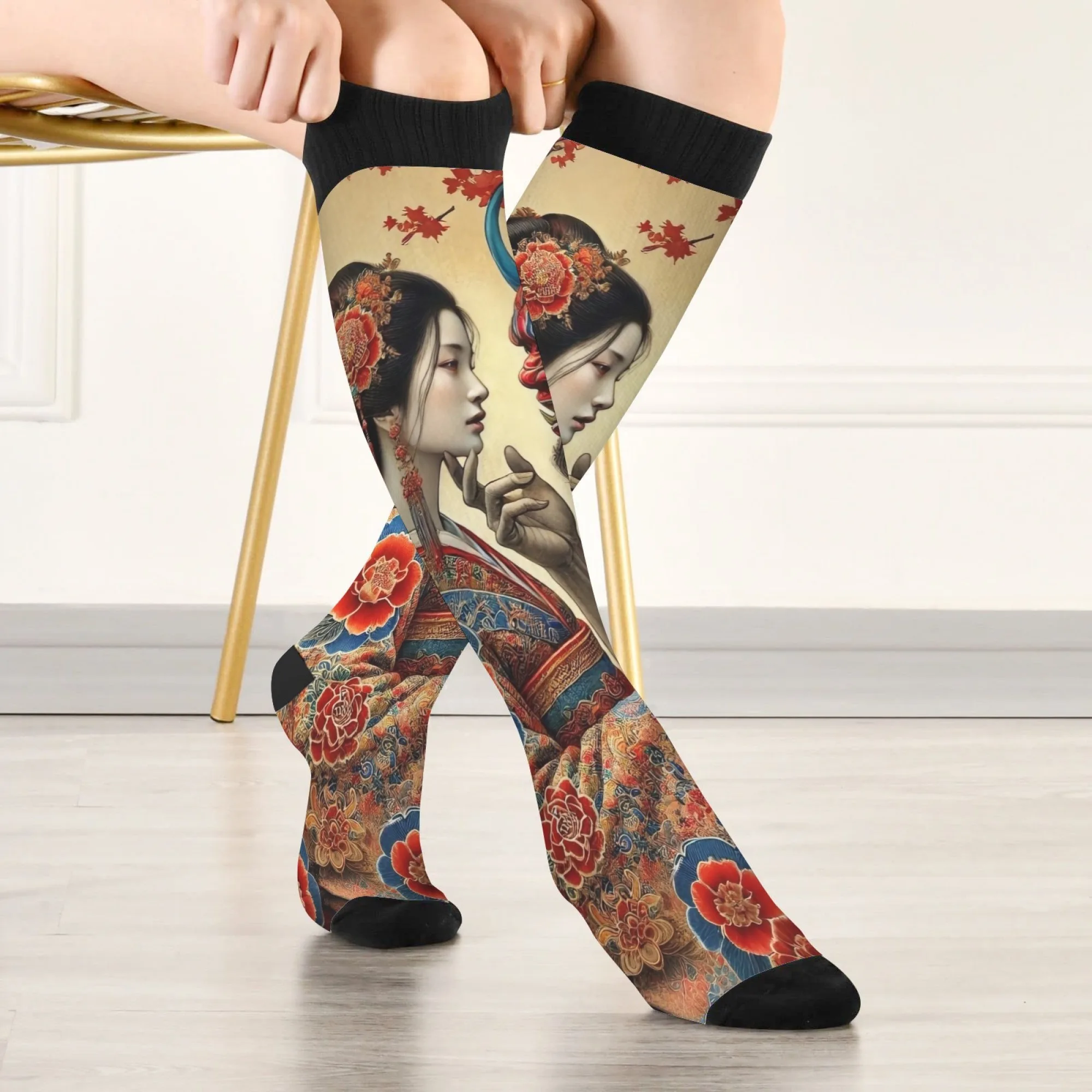Traditionelle Elemente der japanischen Schriftzeichen Socken Harajuku-Stil Unisex lässige Kompressionssocken warme süße Modestrümpfe