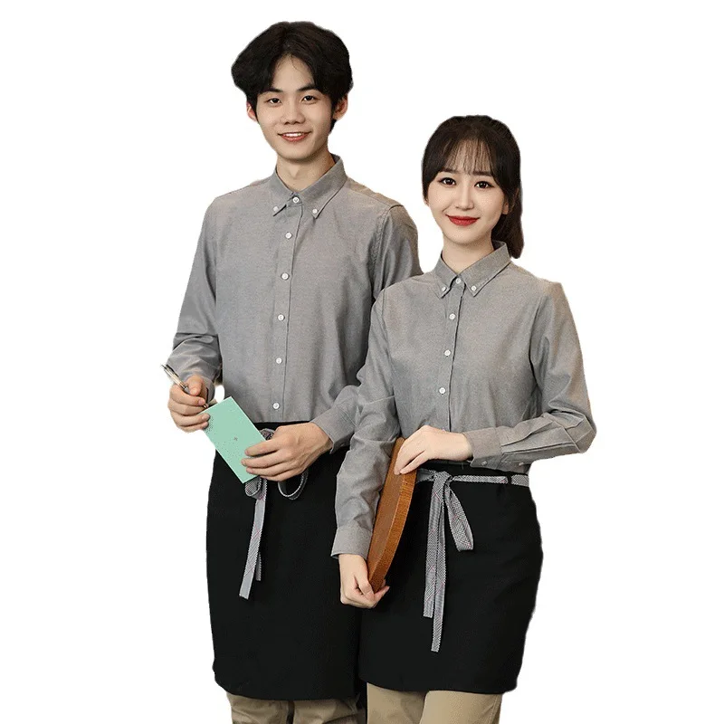 秋冬ウェイターホテル長袖シャツロビーマネージャー制服西洋レストランカフェライトグレーシャツ作業服