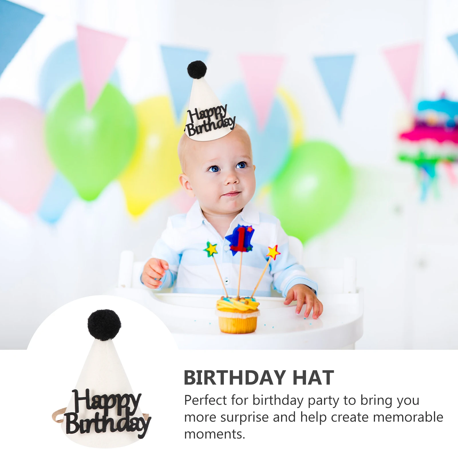 

1Pcs Birthday Hat Thickened Felt Material Party Supply Creative Decor for Birthday Party Focus Prop Hat