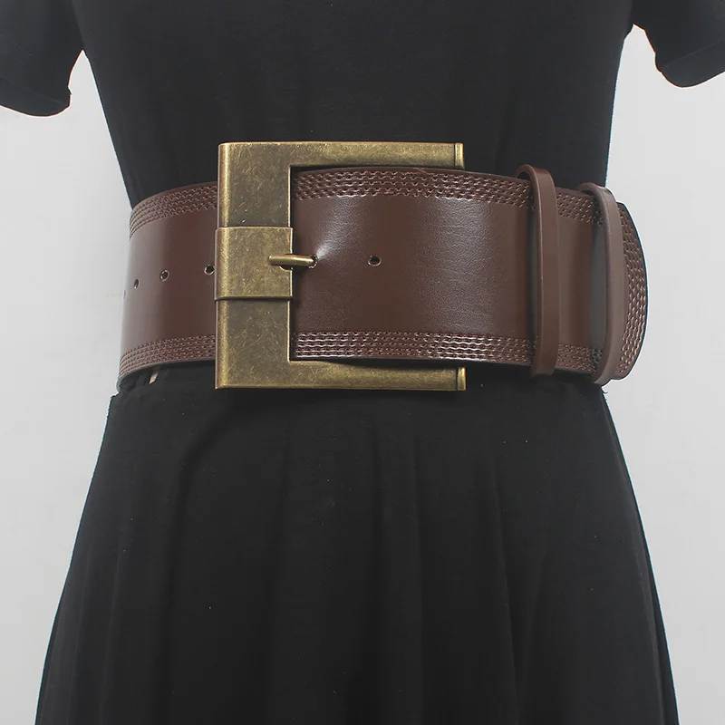 Black Coffee Real Leather PU Wide Waist Belts Women Vintage Metal Buckle Correas Para Mujer Cinturón Hombre Luxury Centure Belts