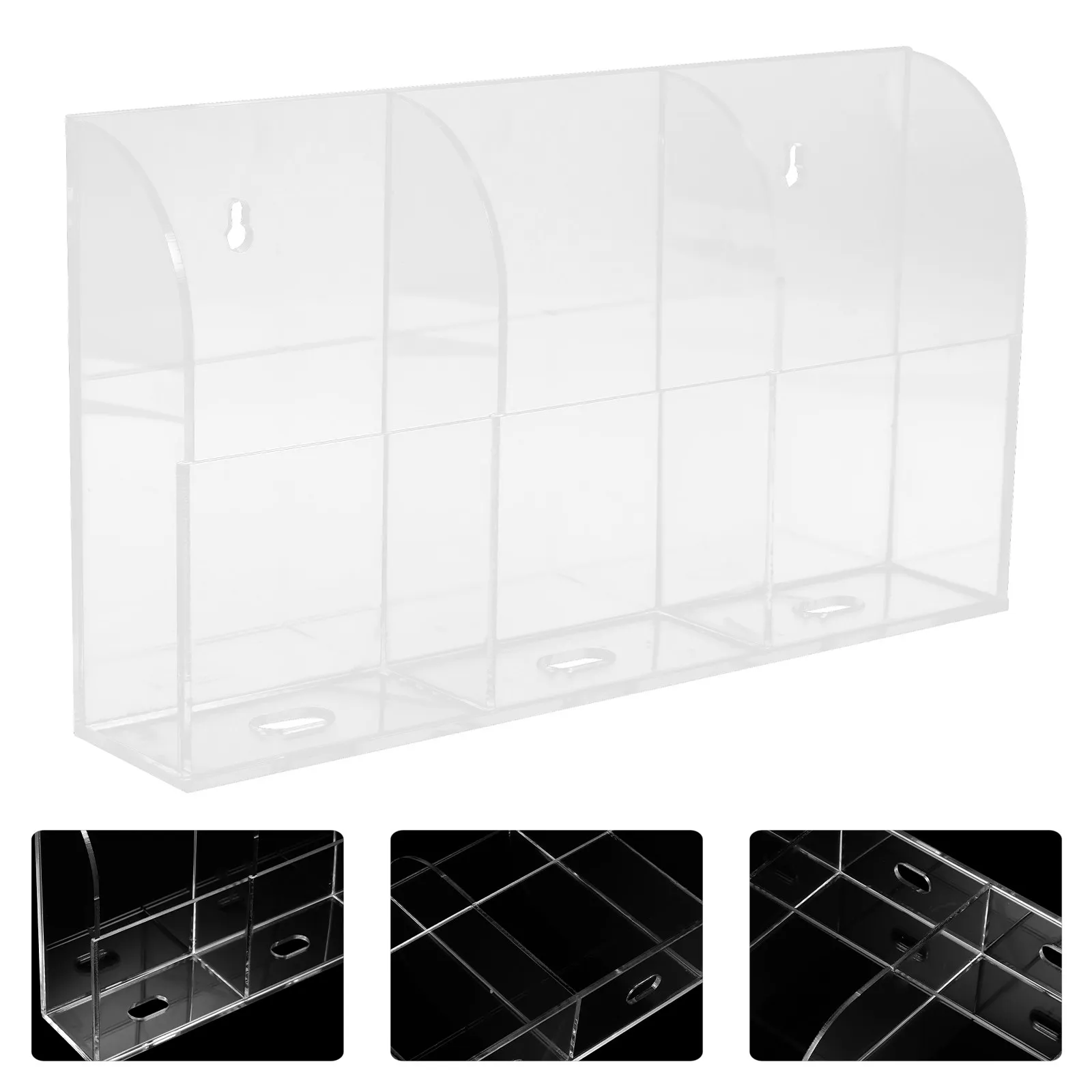 Wall Mounted Acrylic Remote Control Organizer Holder with Phone Charging Rack 3-Compartment Storage for TV Ac Sensor Devices
