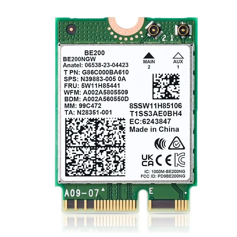 

BE200 Wifi7 Network Card 8000Mbps Wifi Adapter Bluetooth 5.4 Tri Band 2.4G/5G/6Ghz BE200NGW M.2 NGFF Wireless Adapter