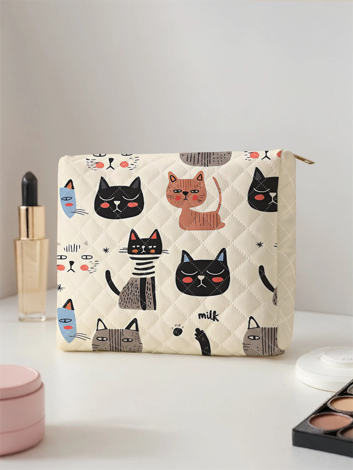 1 Juego de bolsa de maquillaje portátil, diseño de gran capacidad, fácil acomodar sus cosméticos, liviana y portátil para guardar cosméticos