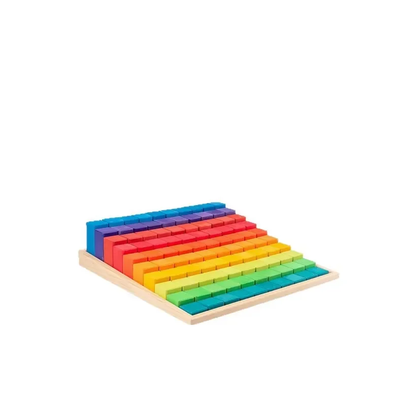 Children's wooden big rainbow counting block children's building block set Early education learning toys Parent-child game