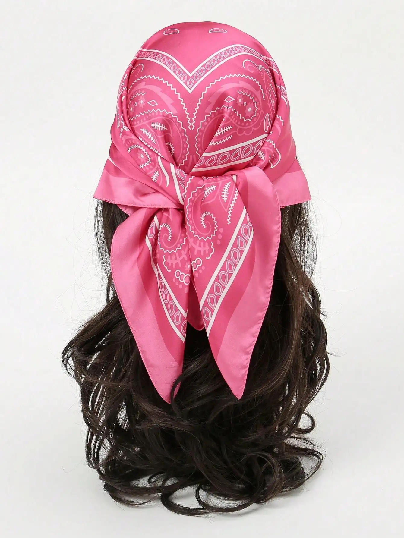 

Pink Paisley Print 70cm Versatile Bandana For Women Headscarf Hair Accessory Fashion Scarf