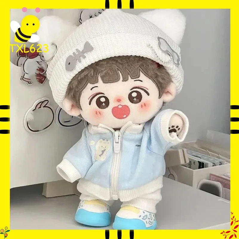 Set di vestiti per bambole in cotone giocattolo di peluche da 20 cm con cappello e cappotto - Regalo di vestiti per bambole di ricambio per abiti sportivi carini per bambini