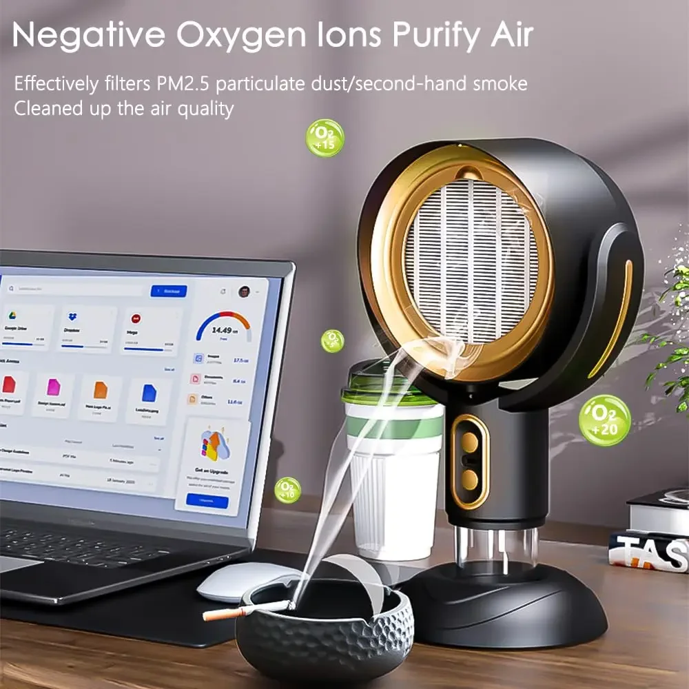 Small Desktop USB Rechargeable Strong Suction Smart Air Purifier With Negative Oxygen Ion For Bedroom Office Smoking Dust