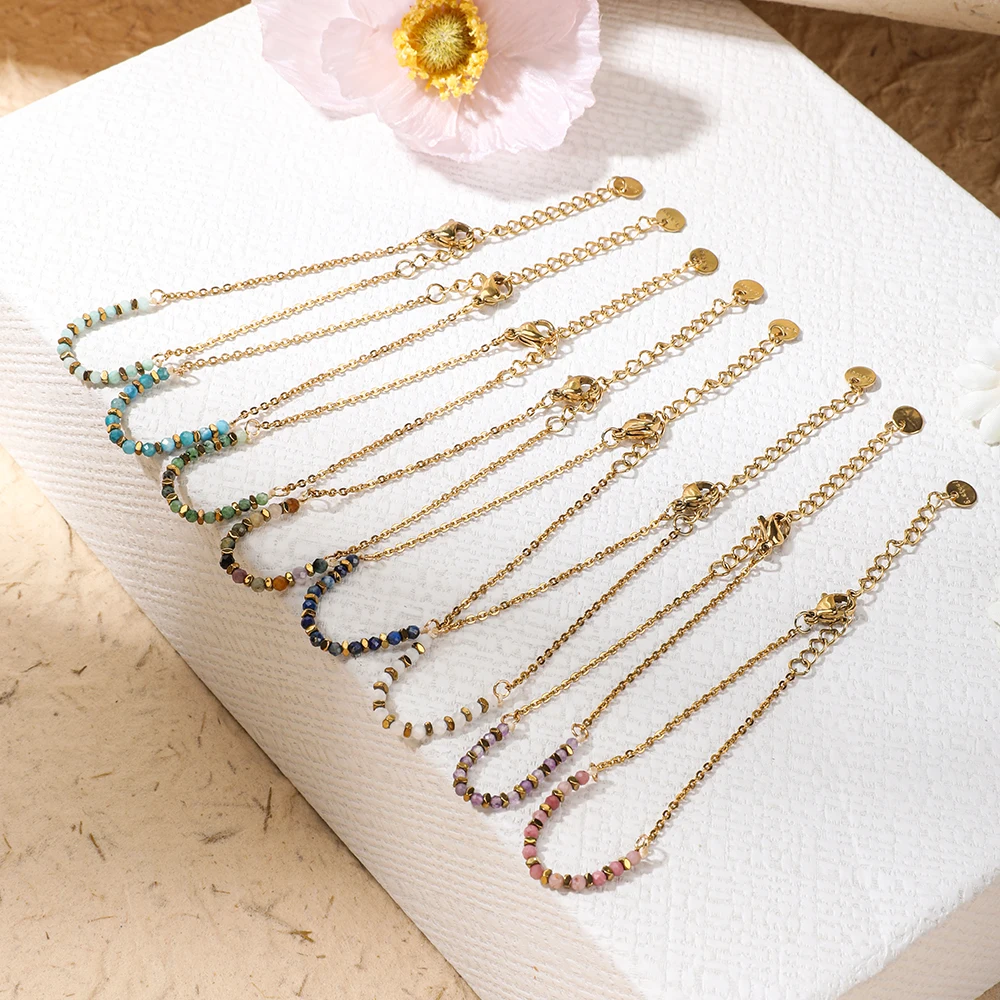ZMZY 2-3mm Natural Stone Bracelets for Women Gold Plated Stainless Steel Chain Minimalism Bohemian Jewellery Gifts For Girls