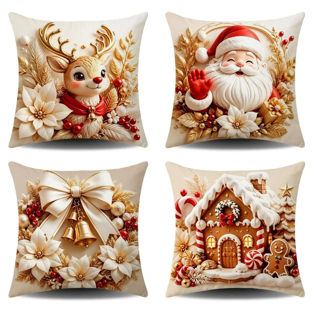 Square Christmas Pillow Cover Print Surface Soft Fabric Sofa Pillow Case Zipper Build Multi Pattern Holiday Throw Cushion