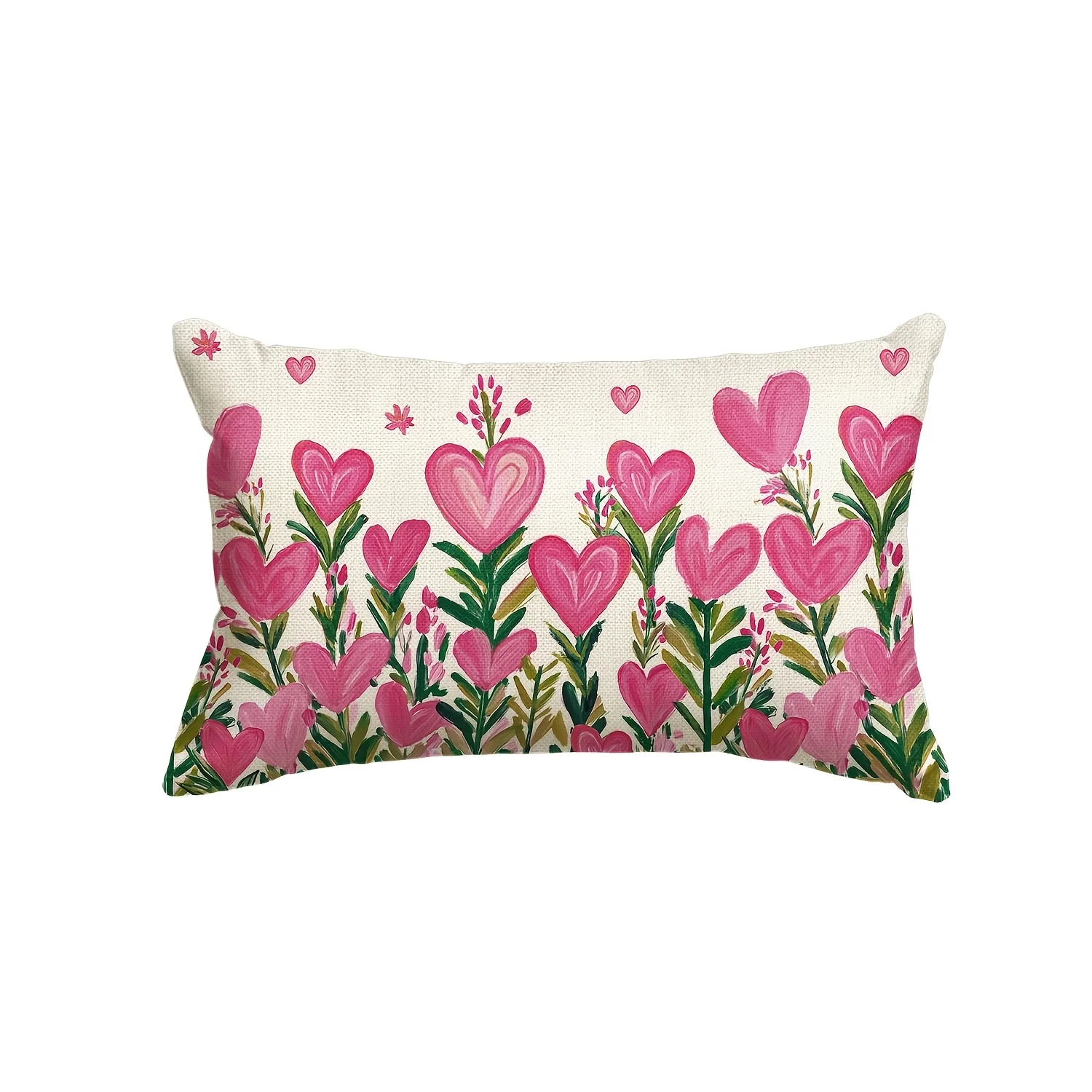 1pc Pink Heart Stem Printed Lumbar Pillow Cover, Suitable for Sofa, Bedroom, Living Room, Wedding Room, Romantic Gift for Lovers