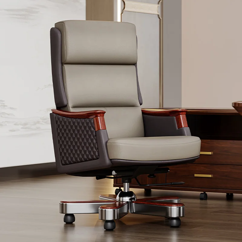 Premium Modern Brown Leather Conference Chair With Ergonomic High Back And Adjustable Height