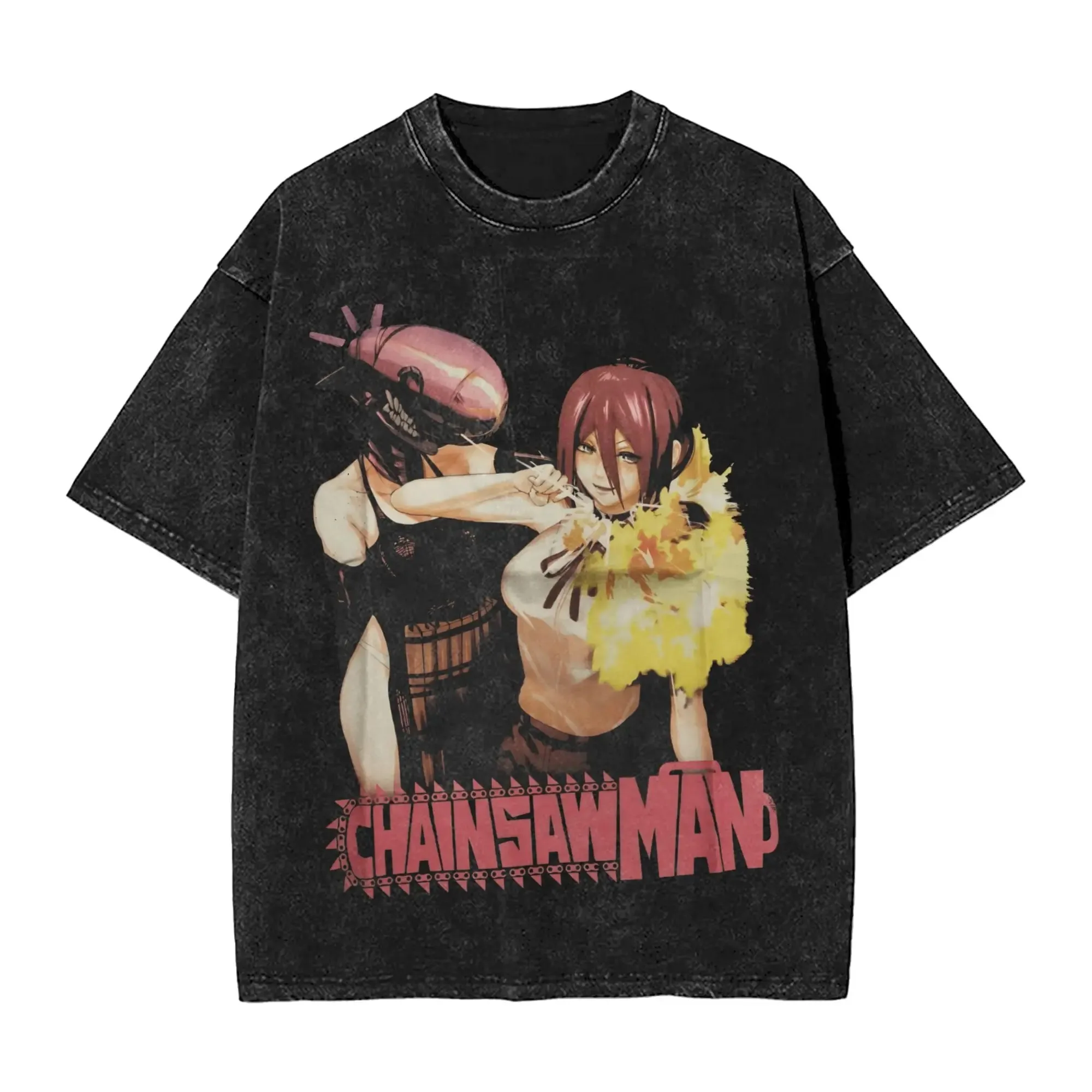 2026 Neues Makima Chainsaw Man Qualitäts-T-Shirt für Herren und Damen Baumwolle Vintage-Waschung Bedruckt Retro Streetwear Sport Fitness Oberteile