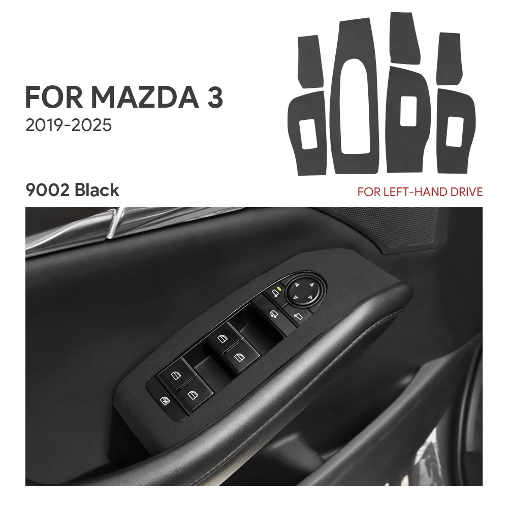 Adhesivo de gamuza premium para el panel de elevación de la ventana del coche Mazda 3 BP M3 2019, 2020, 2021, 2022, 2023, 2024 y 2025 Mazda3 Axela LHD RHD