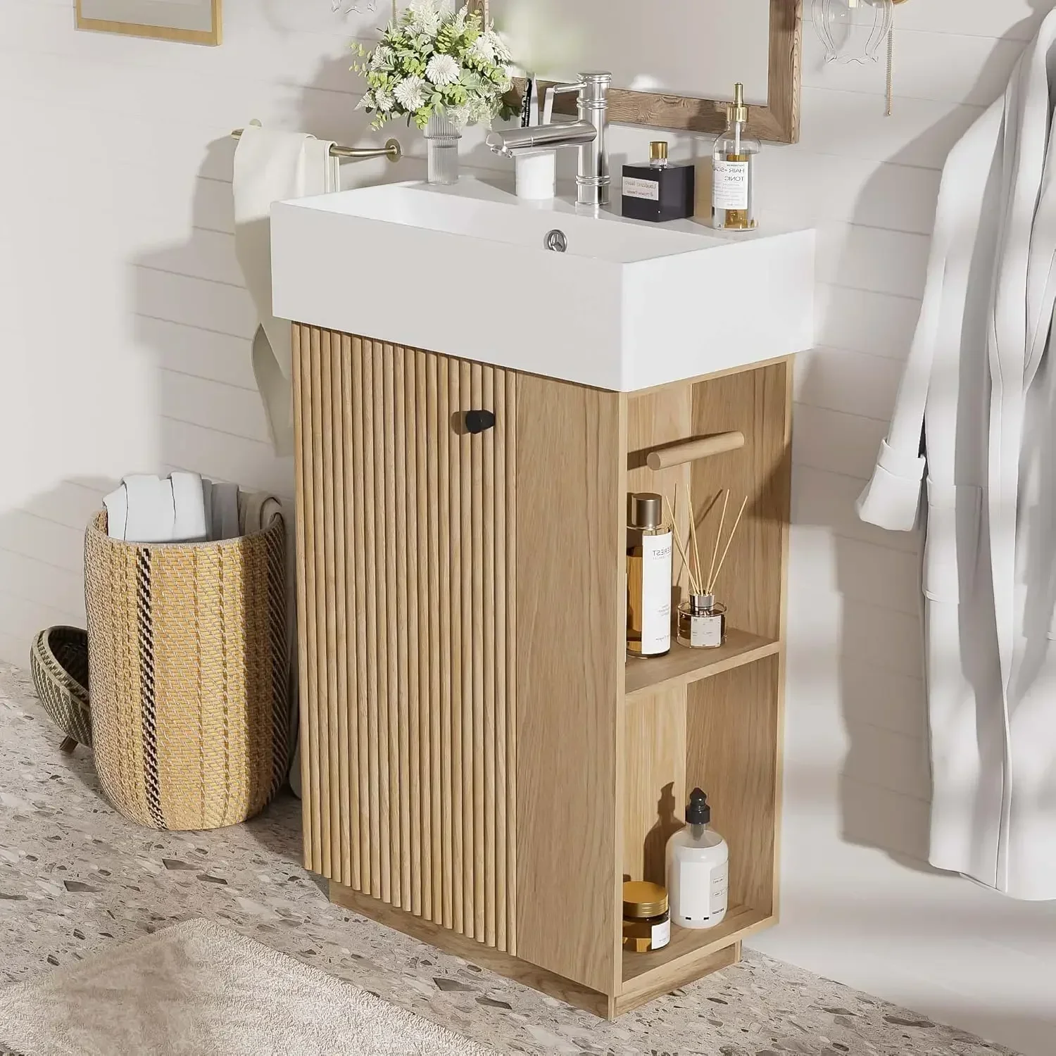Bathroom Vanity, Undermount Sinks Vanity with Side Storage, Floor Standing Bathroom Storage Cabinet Combo Set, Small Bathroom Si