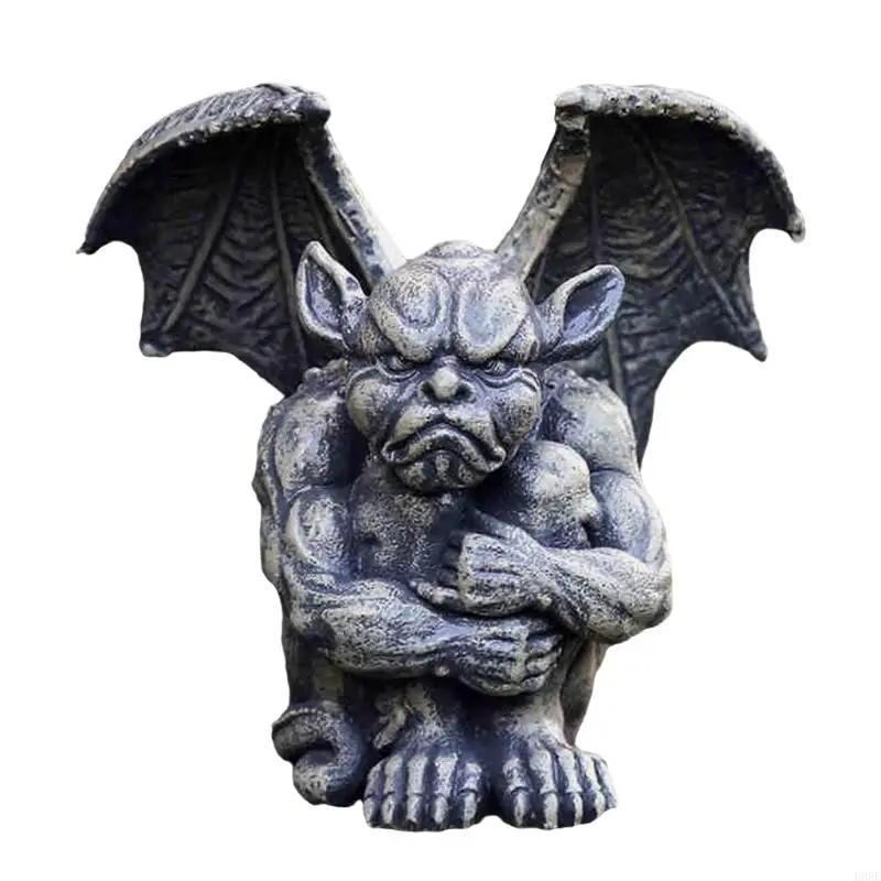 

H05E for Creative Winged Gargoyle Statue Gothic Sitting Guardian Evil Sculpture Figurine Resin Ornament Halloween Garden